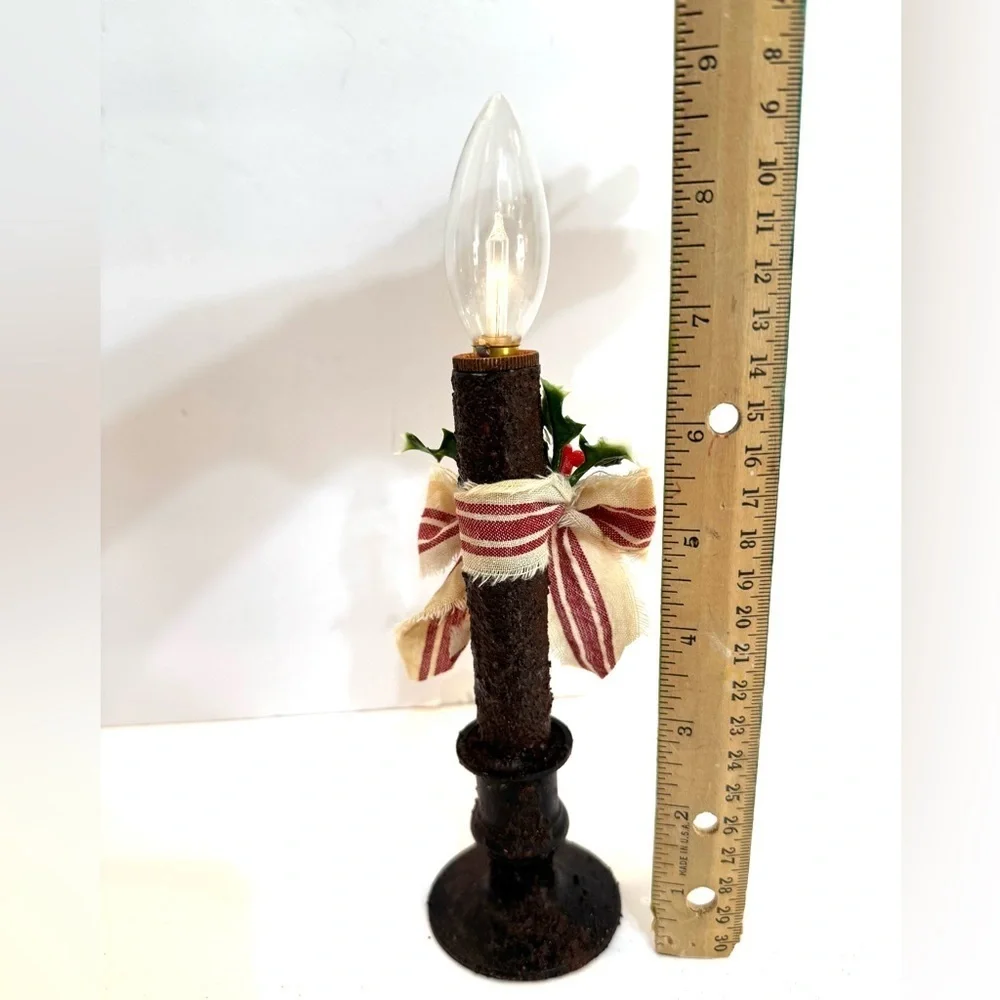 New OOAK Primitive Grungy Holiday Candle Christmas Decor Battery Operated